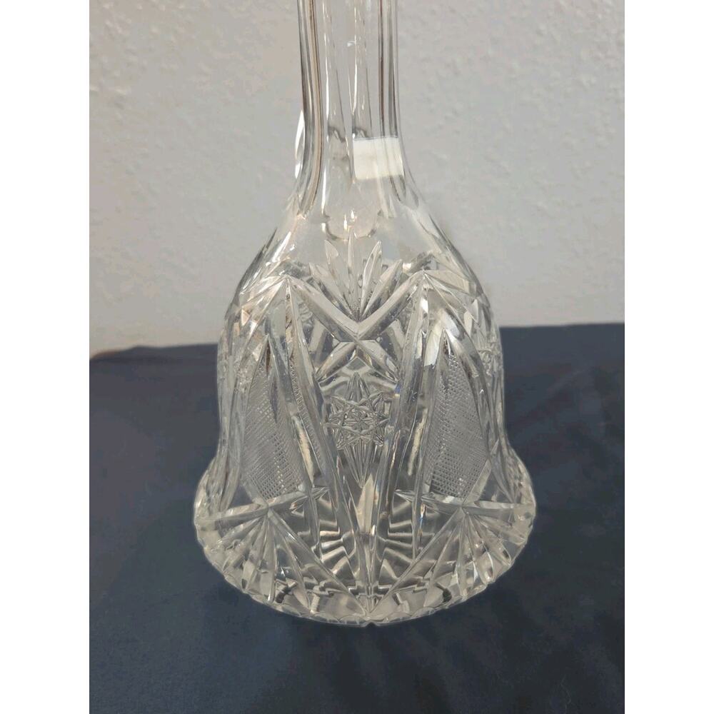 Tall 14” Ornate Crystal Glass Decanter With Handle and Stopper, Elegant - Picture 7 of 9